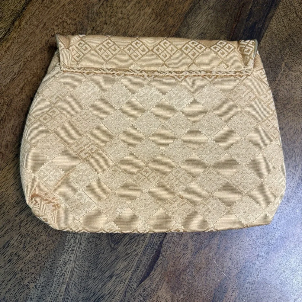 Vintage Givenchy Monogram Organza Fragrance Gold Cosmetic Pouch Bag Gold Logo